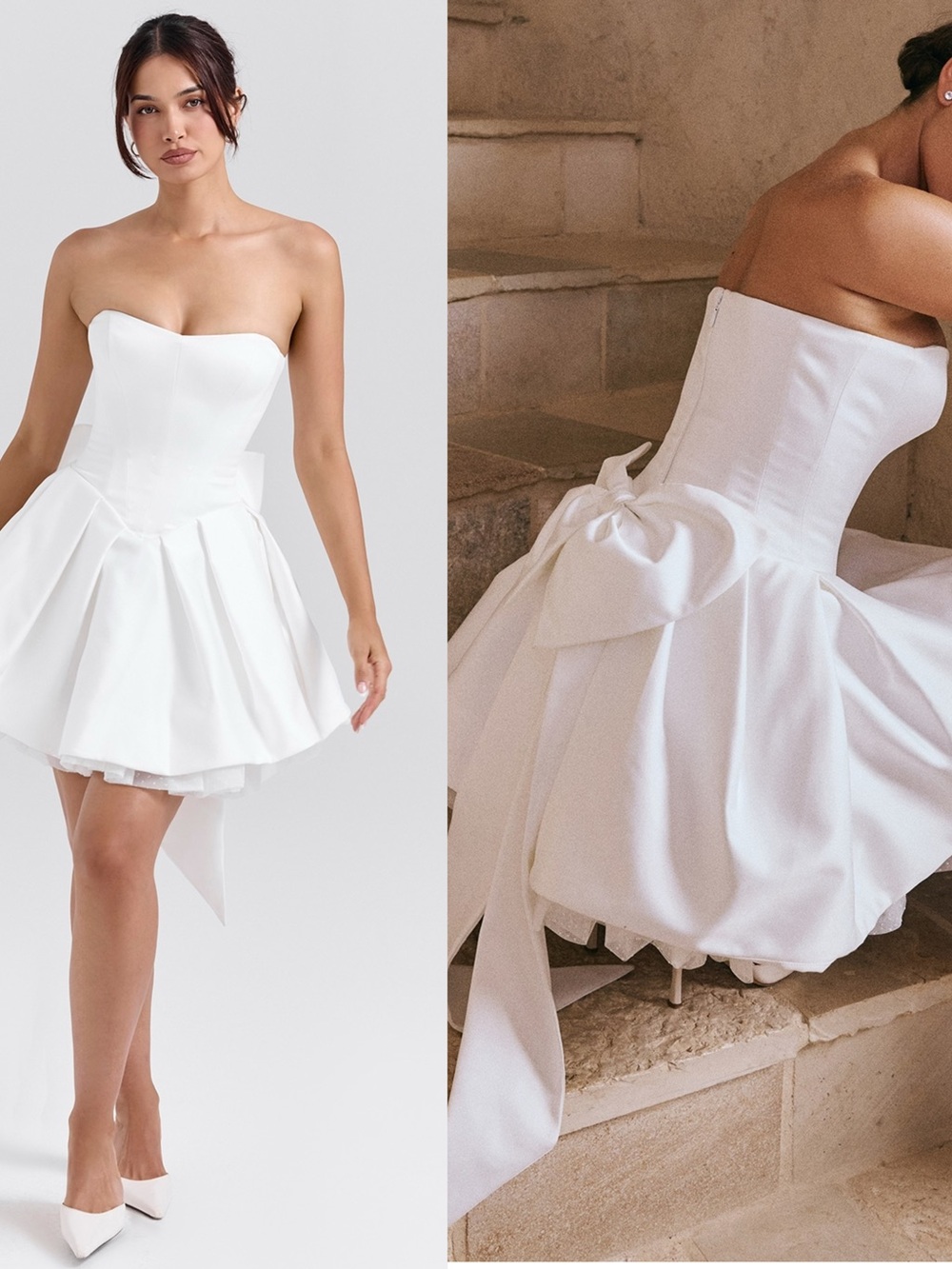 House of CB ‘Noele’ White Satin Strapless Bow Mini Gown